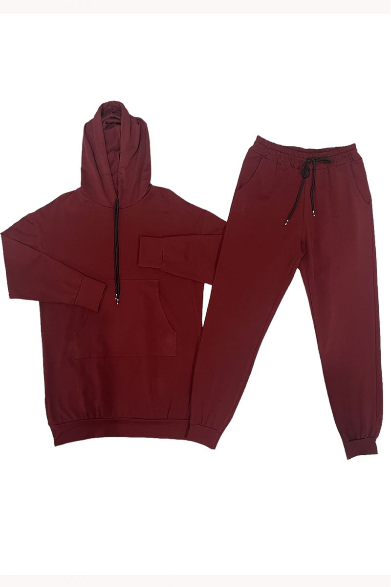 Lang oversized sweatshirt en bordeauxrode joggingset - 1