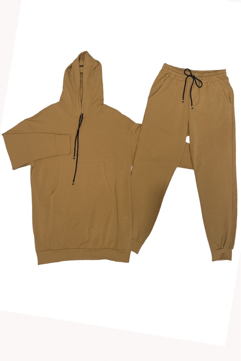 Ensemble long sweat overt size et jogging camel - 1