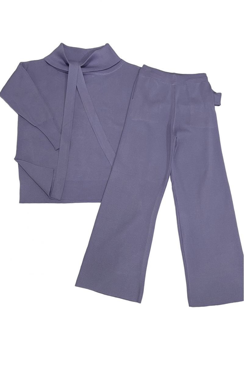 Oversized roll neck jumper and purple palazzo set - 4
