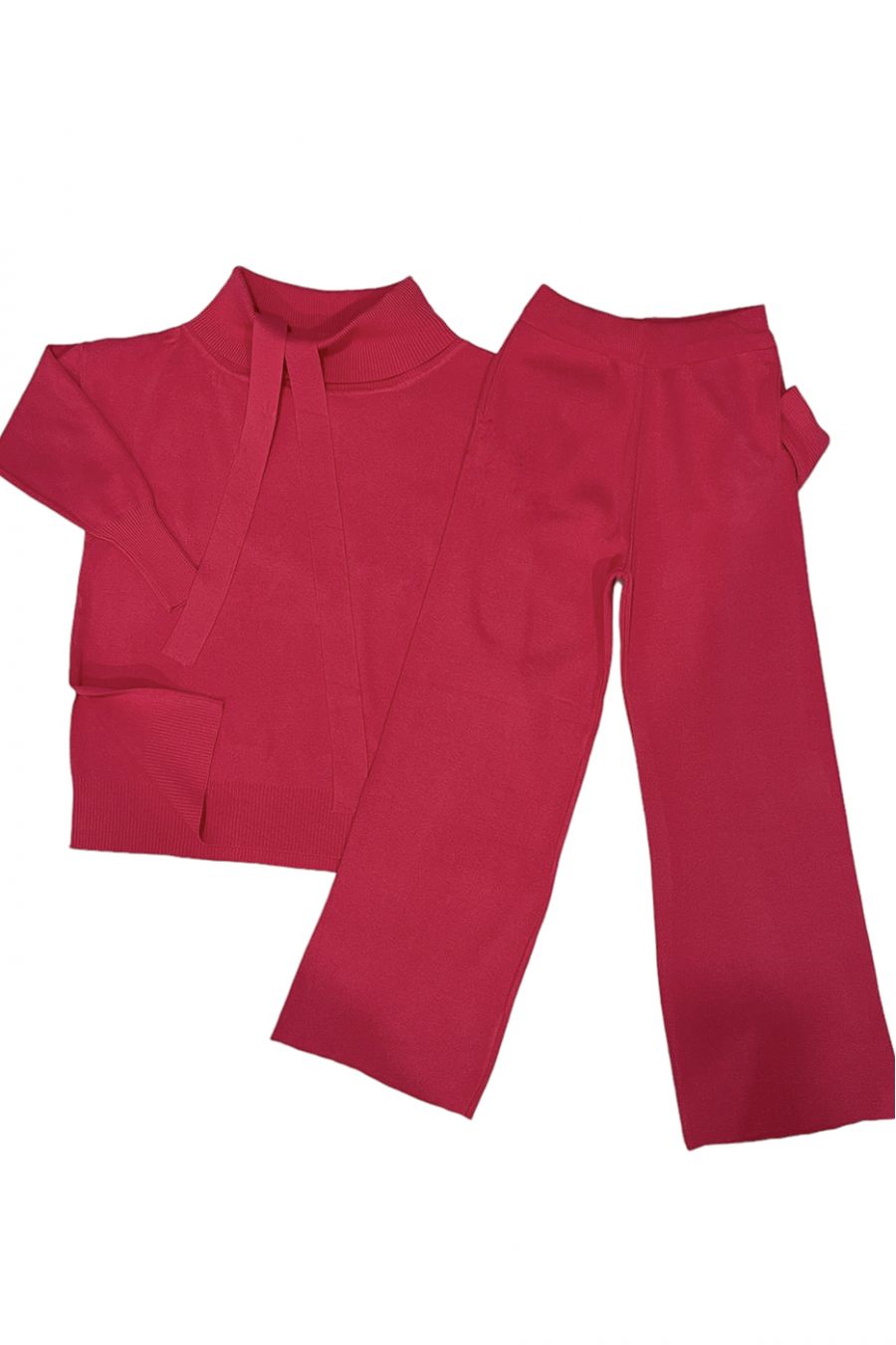 Oversized turtleneck jumper and fuchsia palazzo set - 1