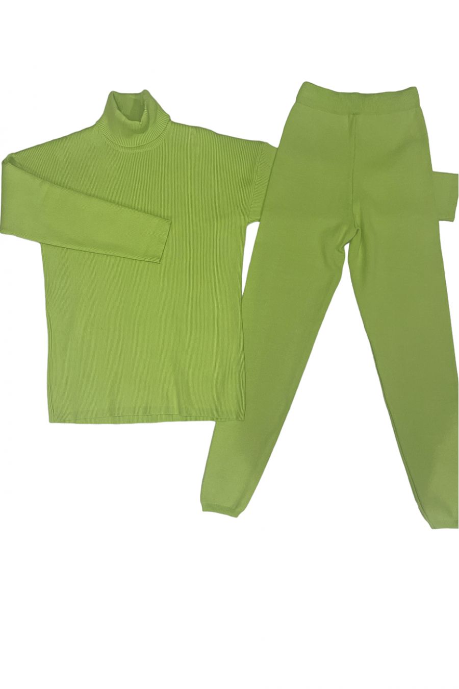 Ensemble pull col roulé over size et jegging en maille côtelé extensible pistache - 1