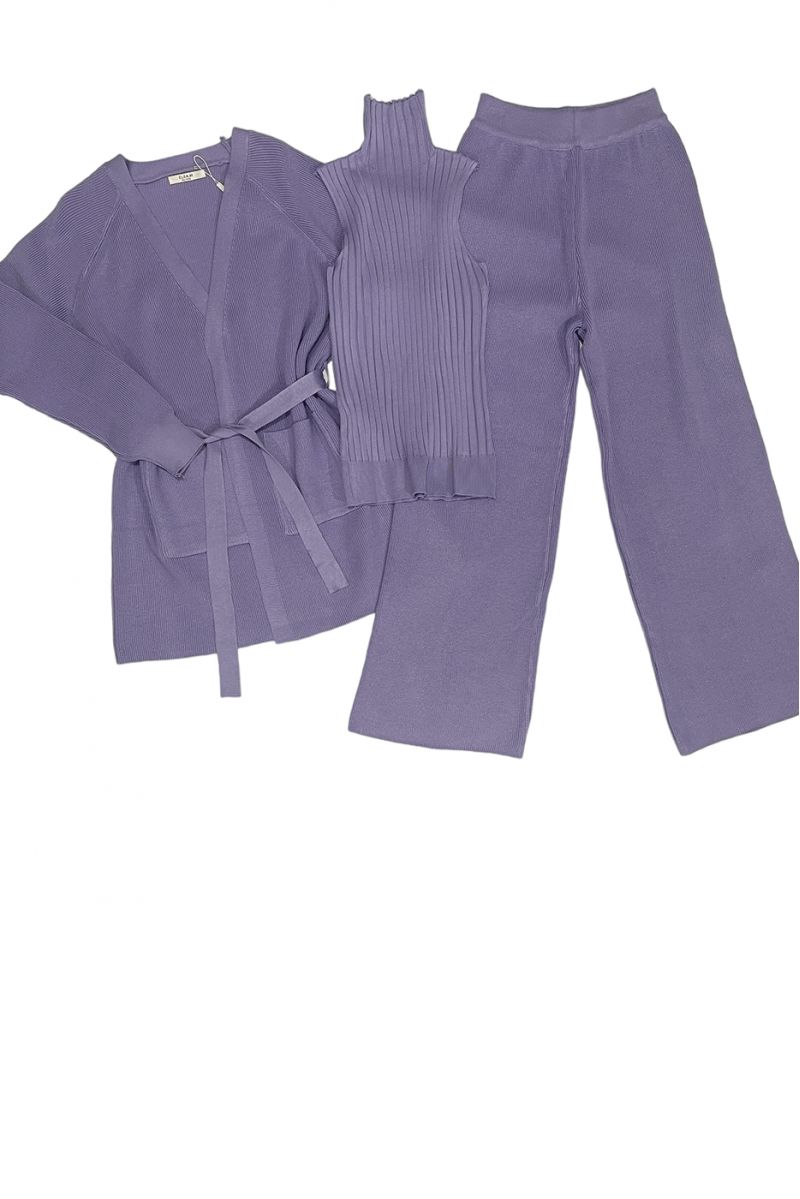 3-piece set vest tank top and purple palazzo pants - 1