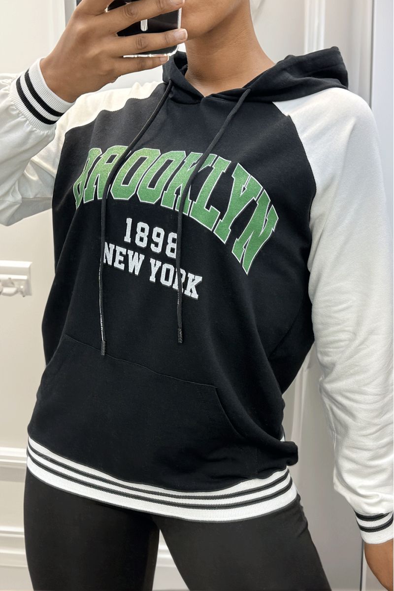 Witte en zwarte hoodie met BROOKLYN-opschrift - 2