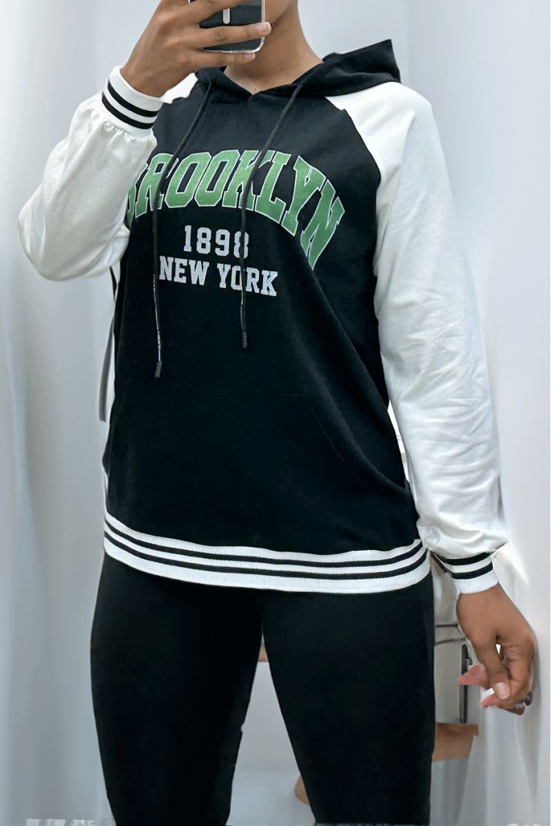 Witte en zwarte hoodie met BROOKLYN-opschrift - 3