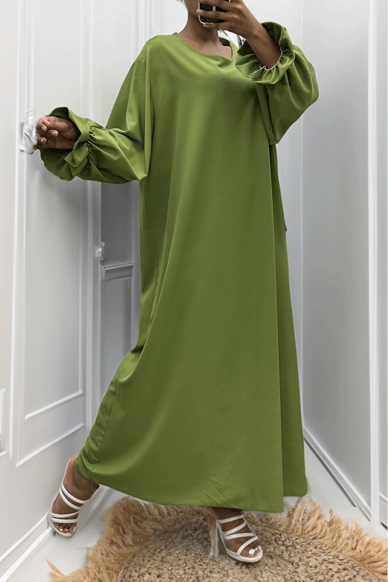 Longue abaya vert anis froncé aux manches - 1