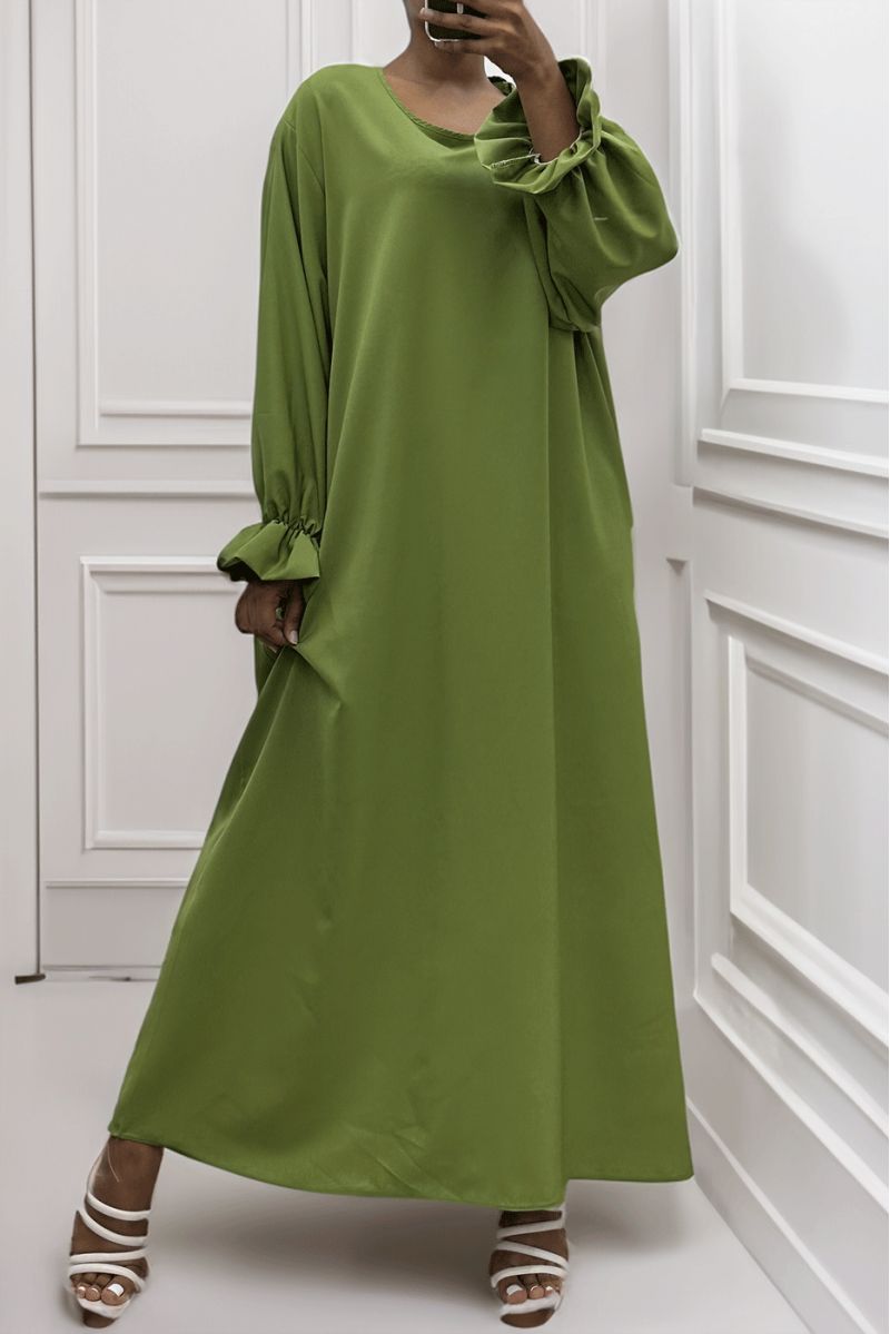 Long lime green abaya gathered at the sleeves - 2
