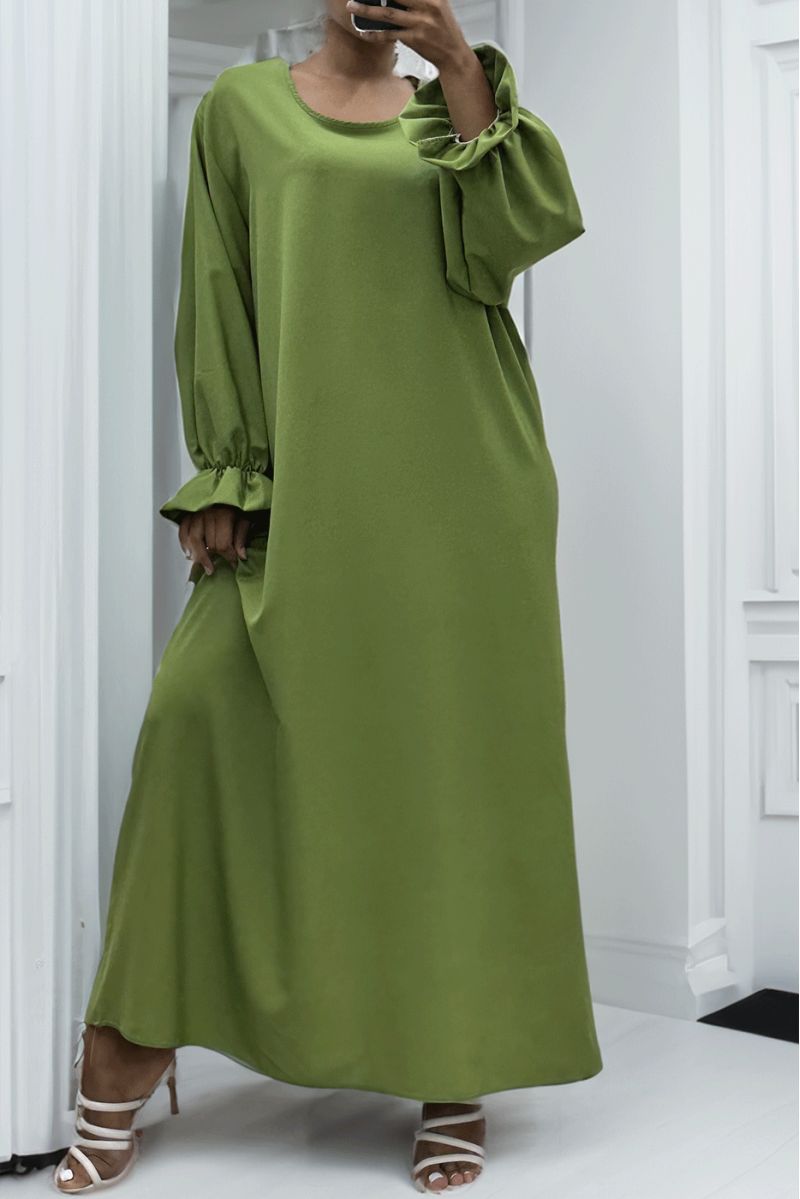 Long lime green abaya gathered at the sleeves - 3