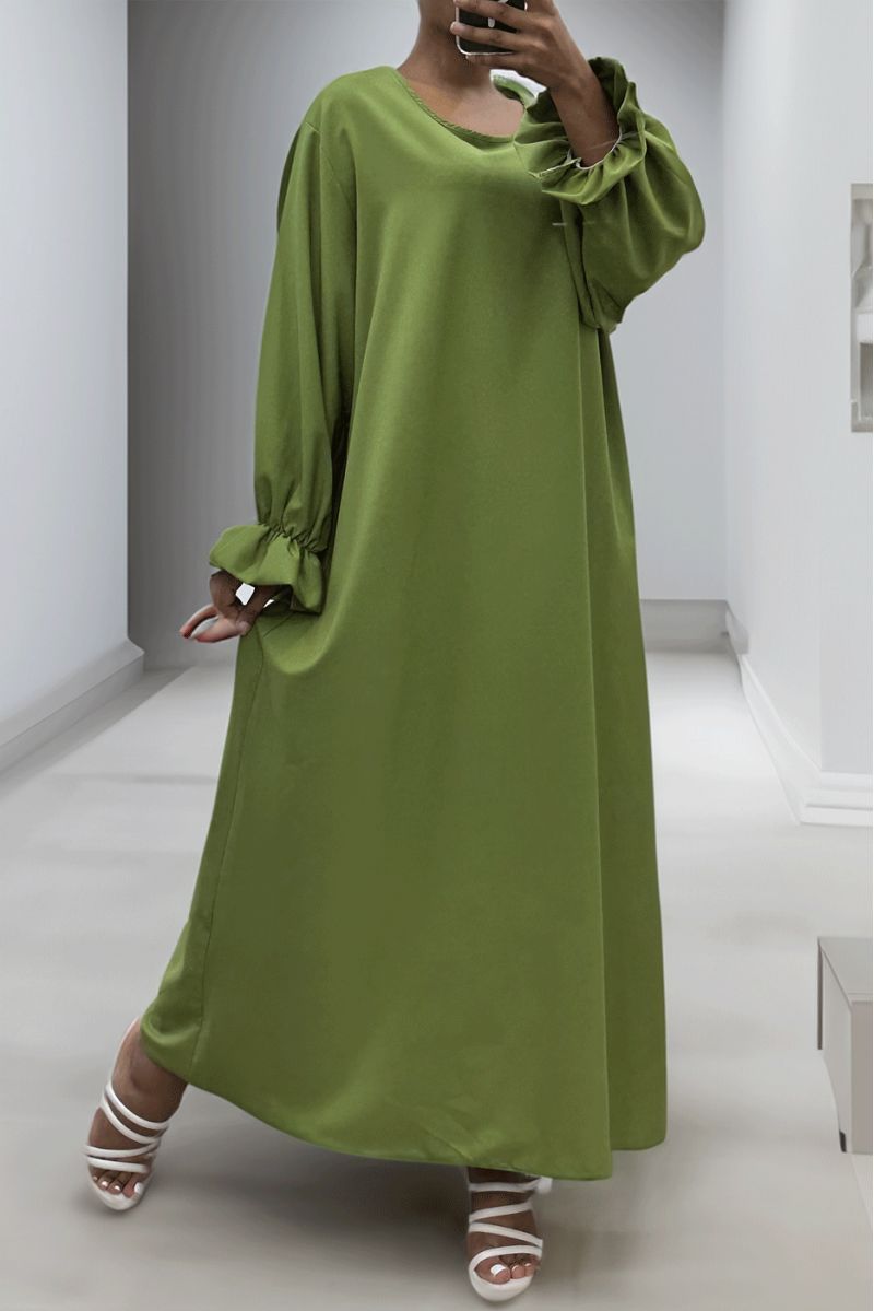 Longue abaya vert anis froncé aux manches - 4