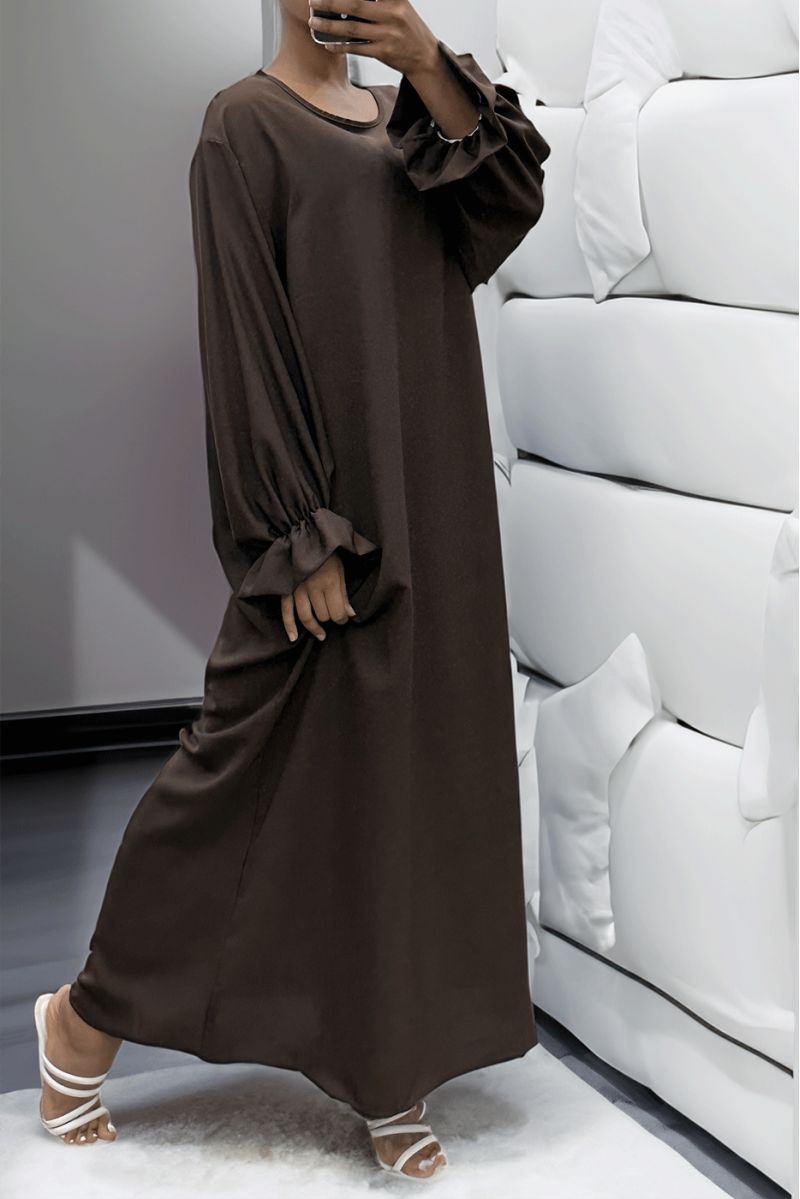 Lange bruine abaya verzameld bij de mouwen - 2