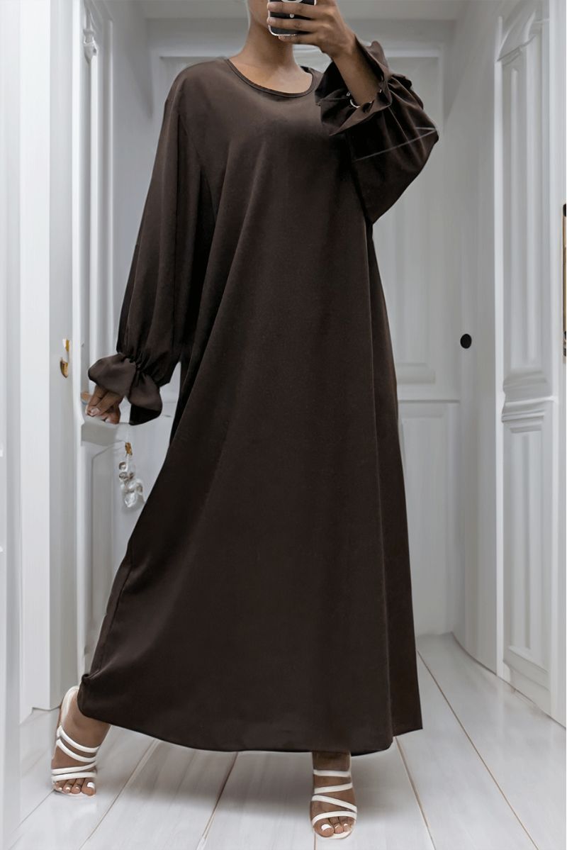 Lange bruine abaya verzameld bij de mouwen - 4