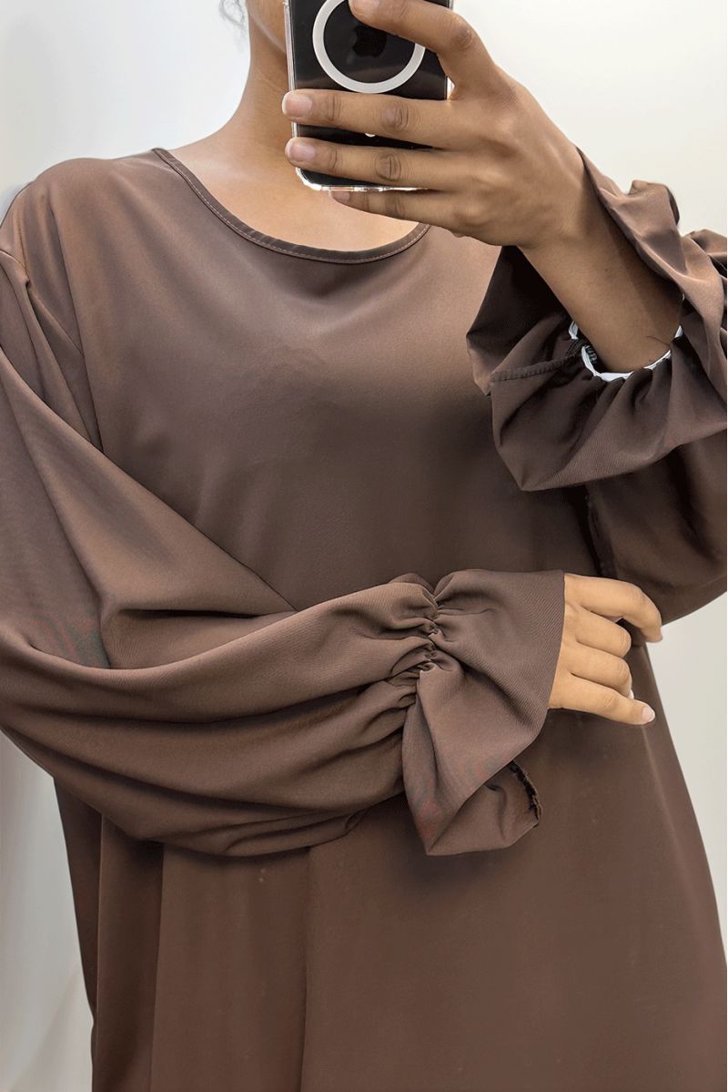 Long brown abaya gathered at the sleeves - 6
