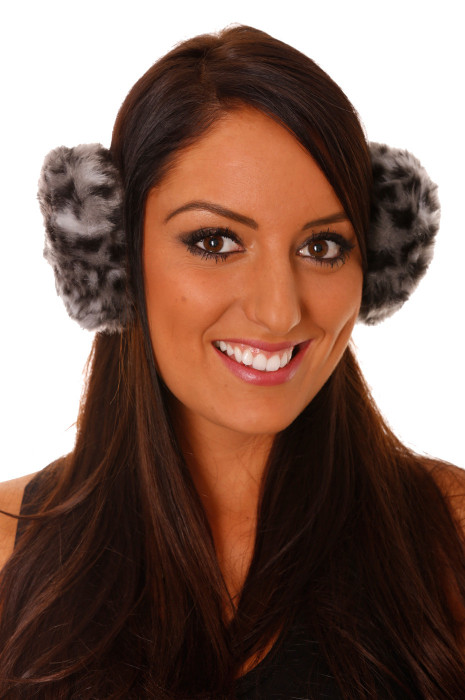 Gray Leopard Fleece Style Earmuffs. - 1