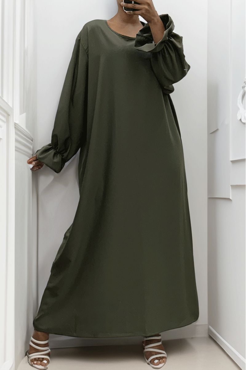 Lange kaki abaya verzameld bij de mouwen - 1