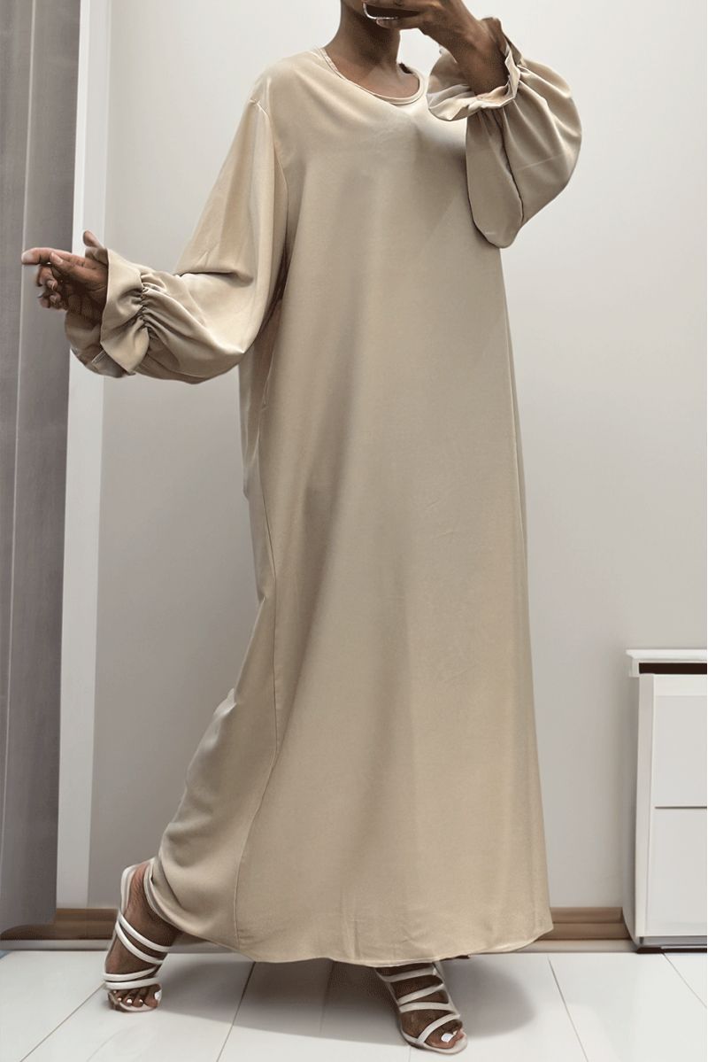 Long beige abaya gathered at the sleeves - 1 Long beige abaya gathered at the sleeves - 1