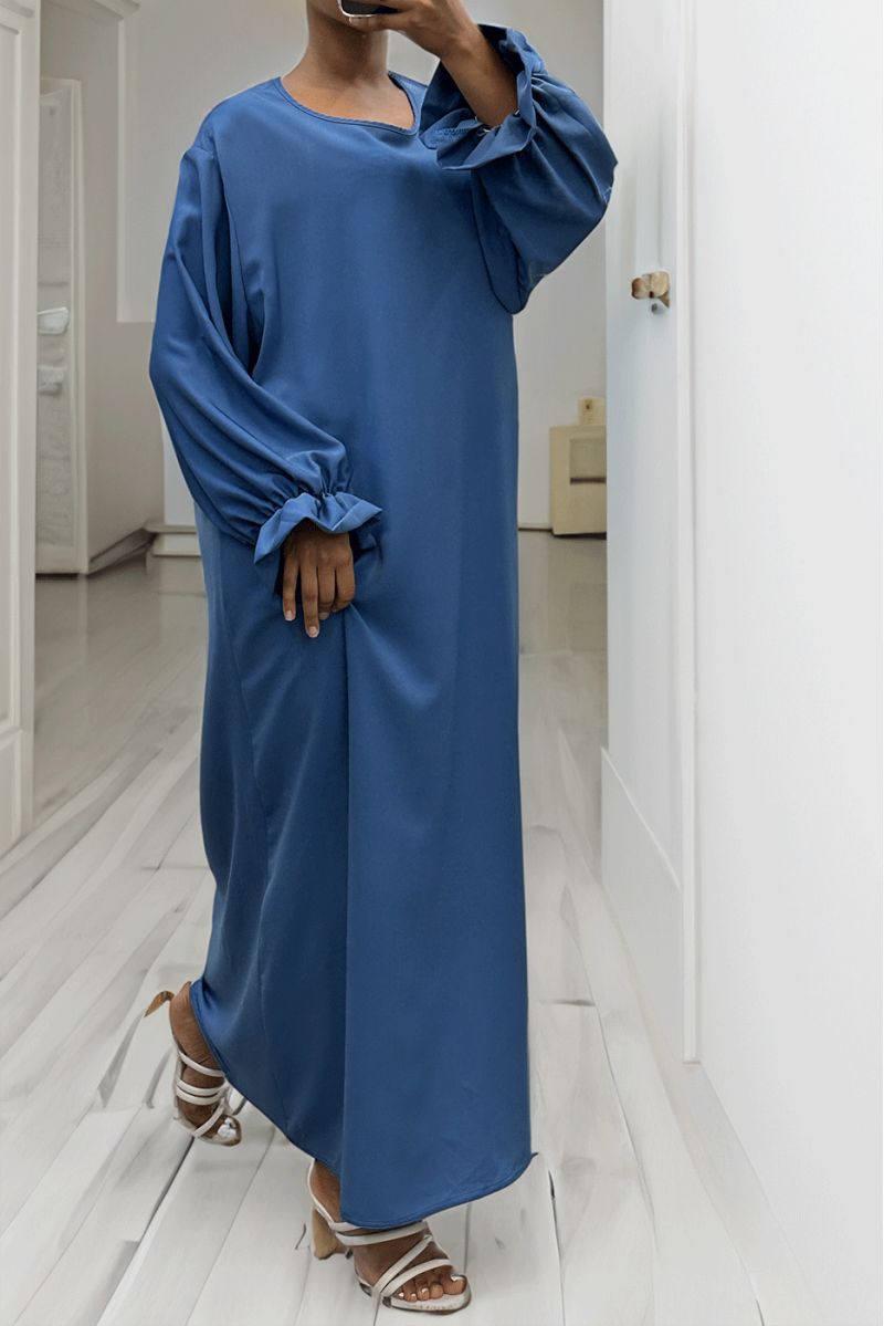 Lange blauwe abaya verzameld bij de mouwen - 1