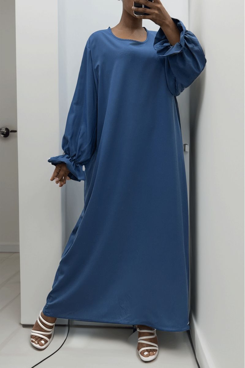 Longue abaya bleu froncé aux manches - 3