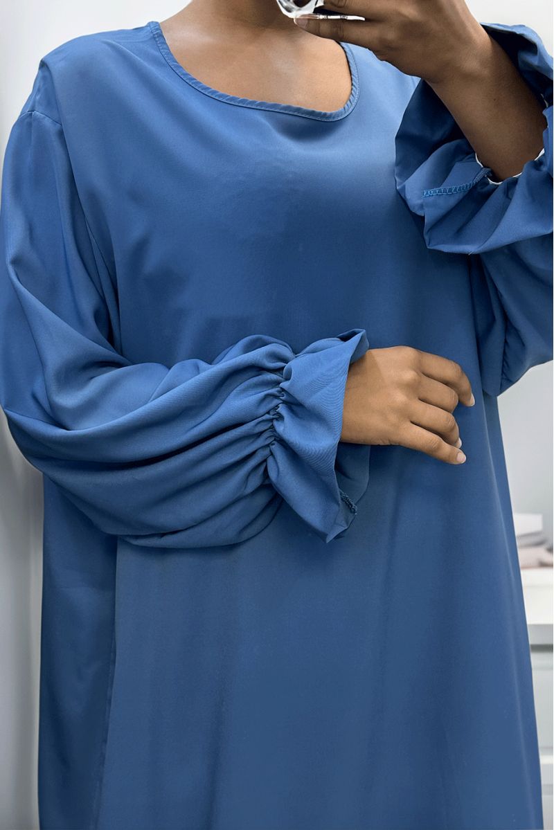 Lange blauwe abaya verzameld bij de mouwen - 4