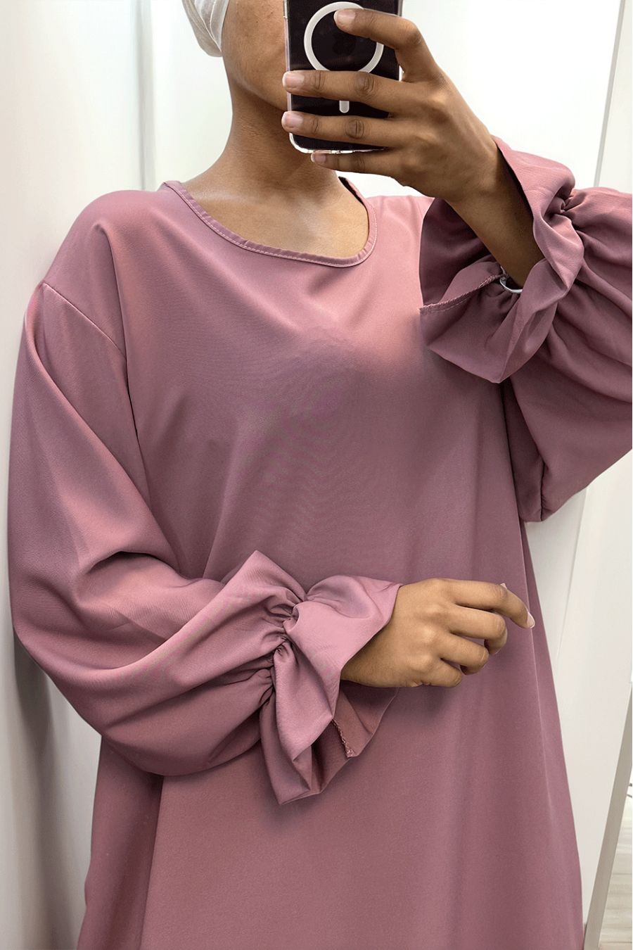 Long lilac abaya gathered at the sleeves - 1