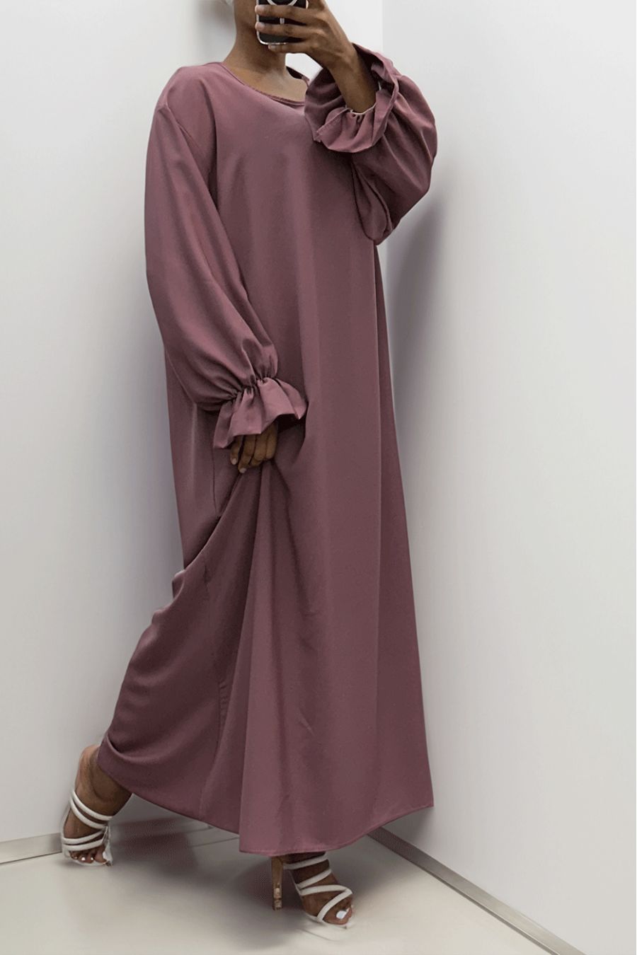 Lange lila abaya verzameld bij de mouwen - 2