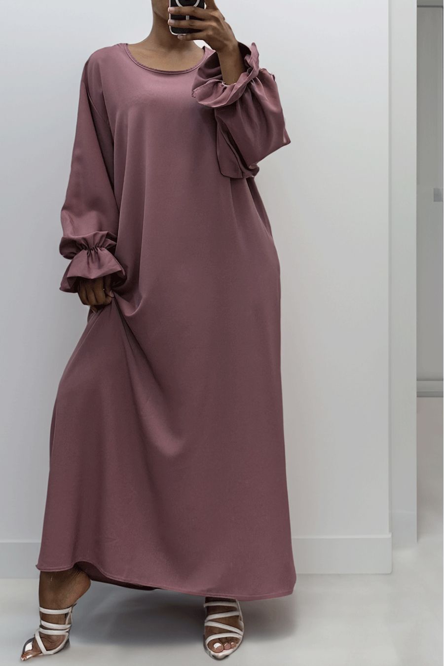 Long lilac abaya gathered at the sleeves - 3