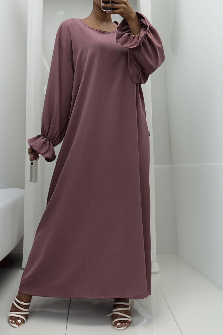 Longue abaya lilas froncé aux manches - 4