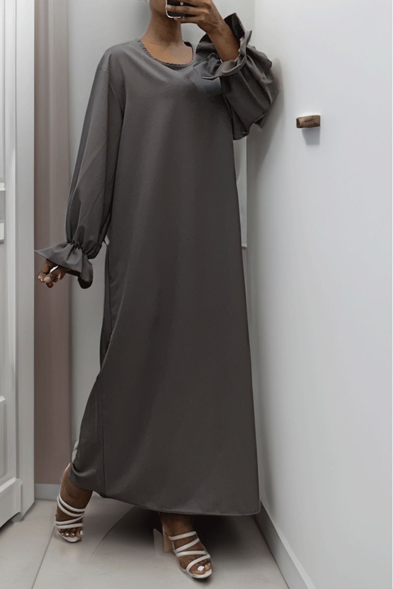 Longue abaya antharcite froncé aux manches  - 2