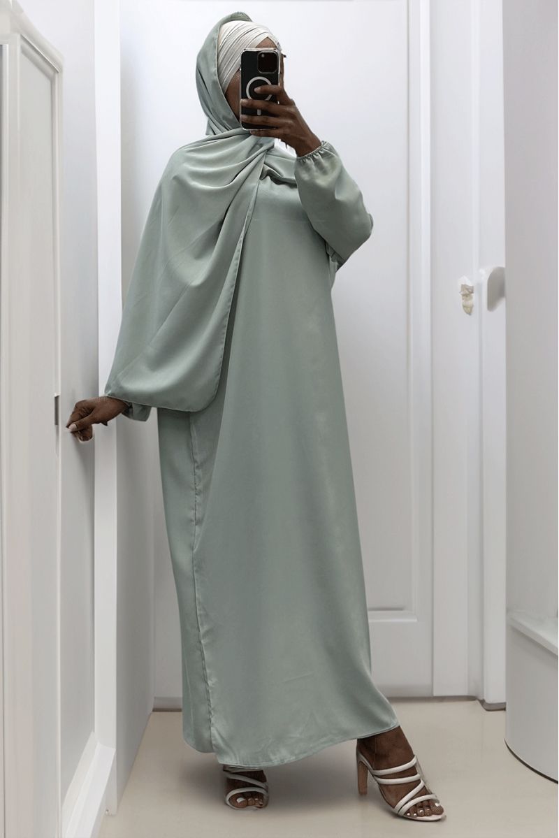 Water green abaya with integrated veil in vibrant color - 1