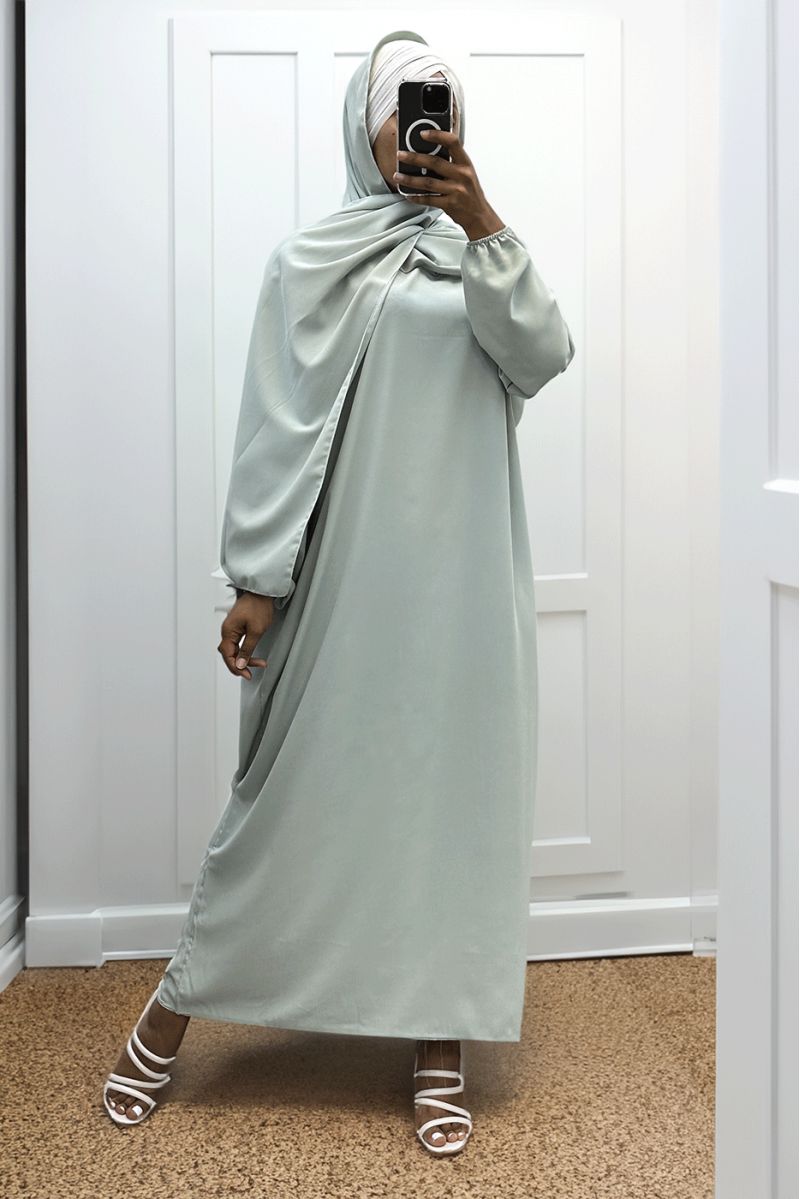 Water green abaya with integrated veil in vibrant color - 4