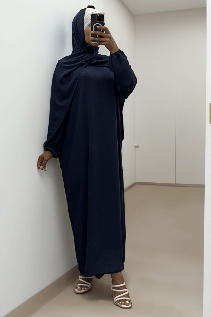Navy abaya with integrated veil in vibrant color - 2