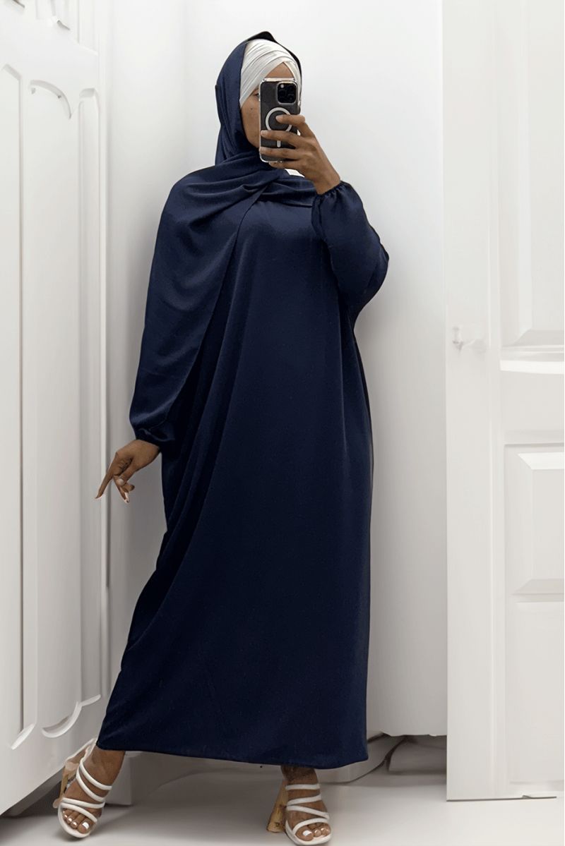 Navy abaya with integrated veil in vibrant color - 3