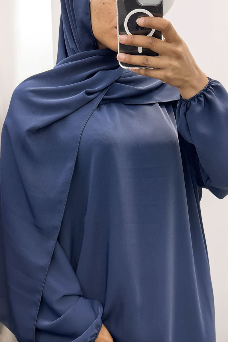 Marineblauwe abaya met geïntegreerde sluier in levendige kleuren - 4