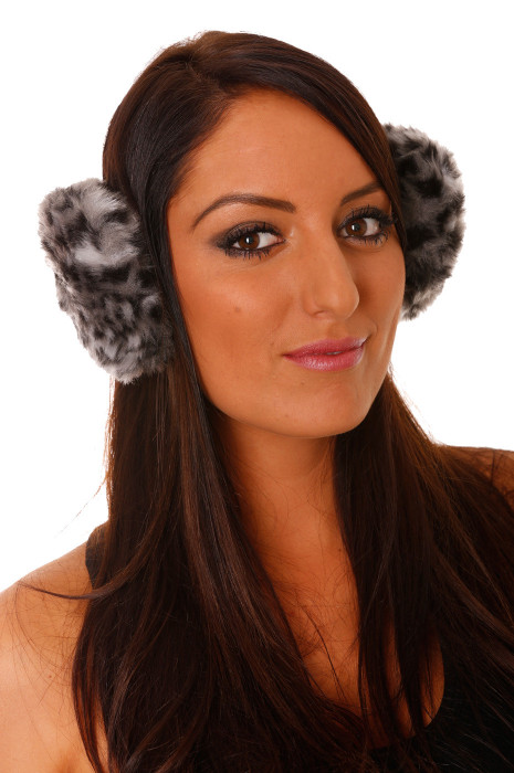 Gray Leopard Fleece Style Earmuffs. - 2