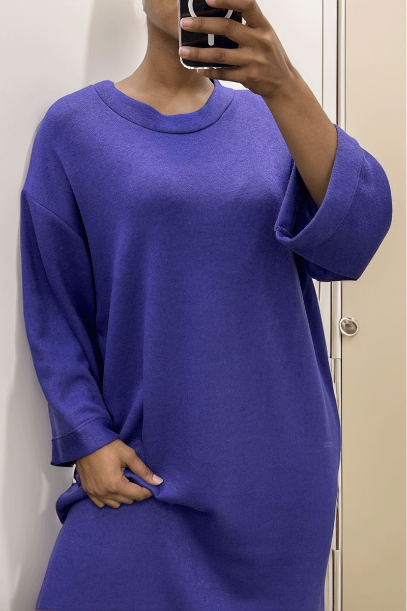 Long purple round neck over size sweater dress - 1