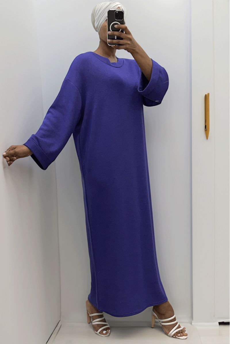 Long purple round neck over size sweater dress - 2