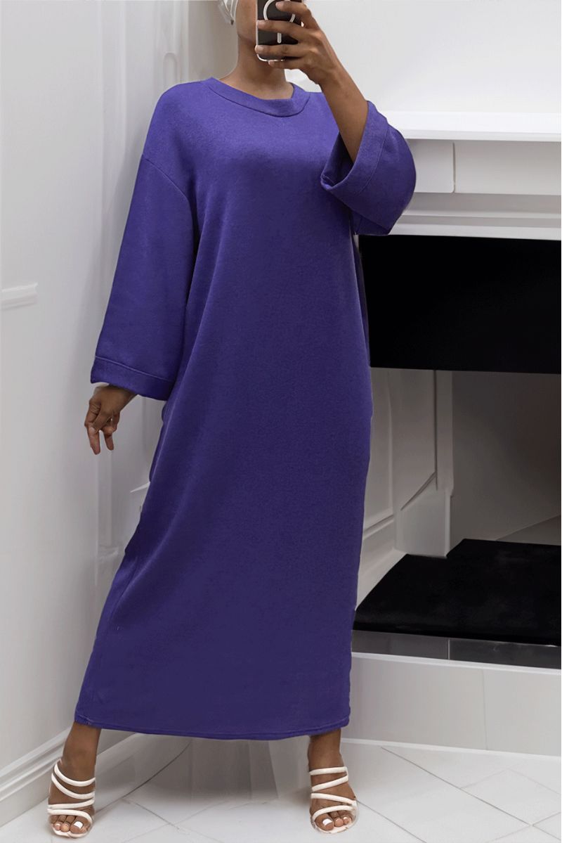 Long purple round neck over size sweater dress - 4