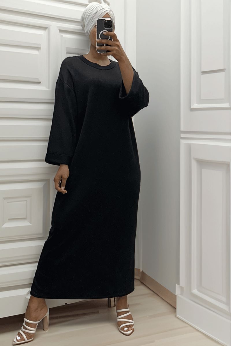 Long black round neck over size sweater dress - 3