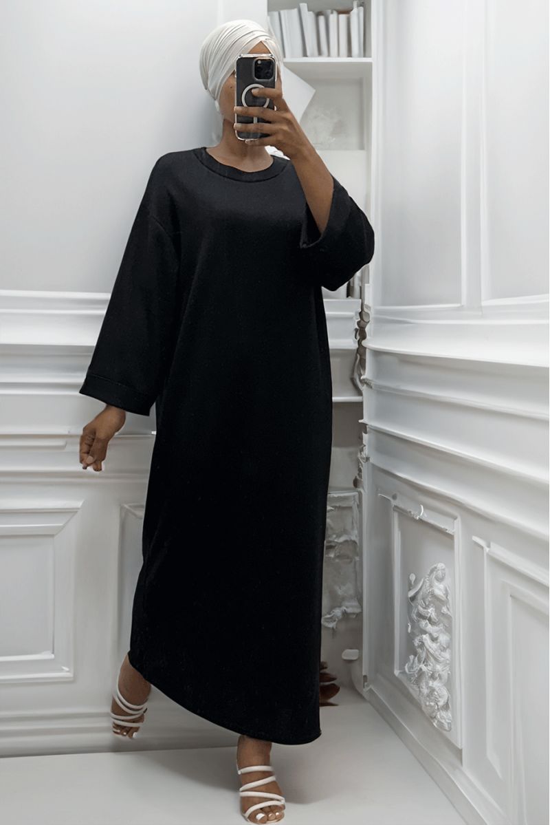 Long black round neck over size sweater dress - 4