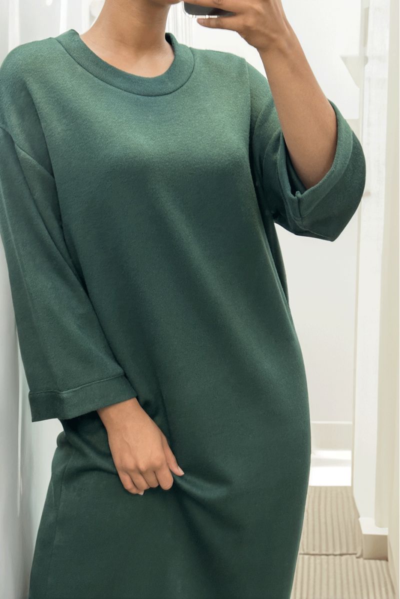 Long green round neck oversized jumper dress - 1