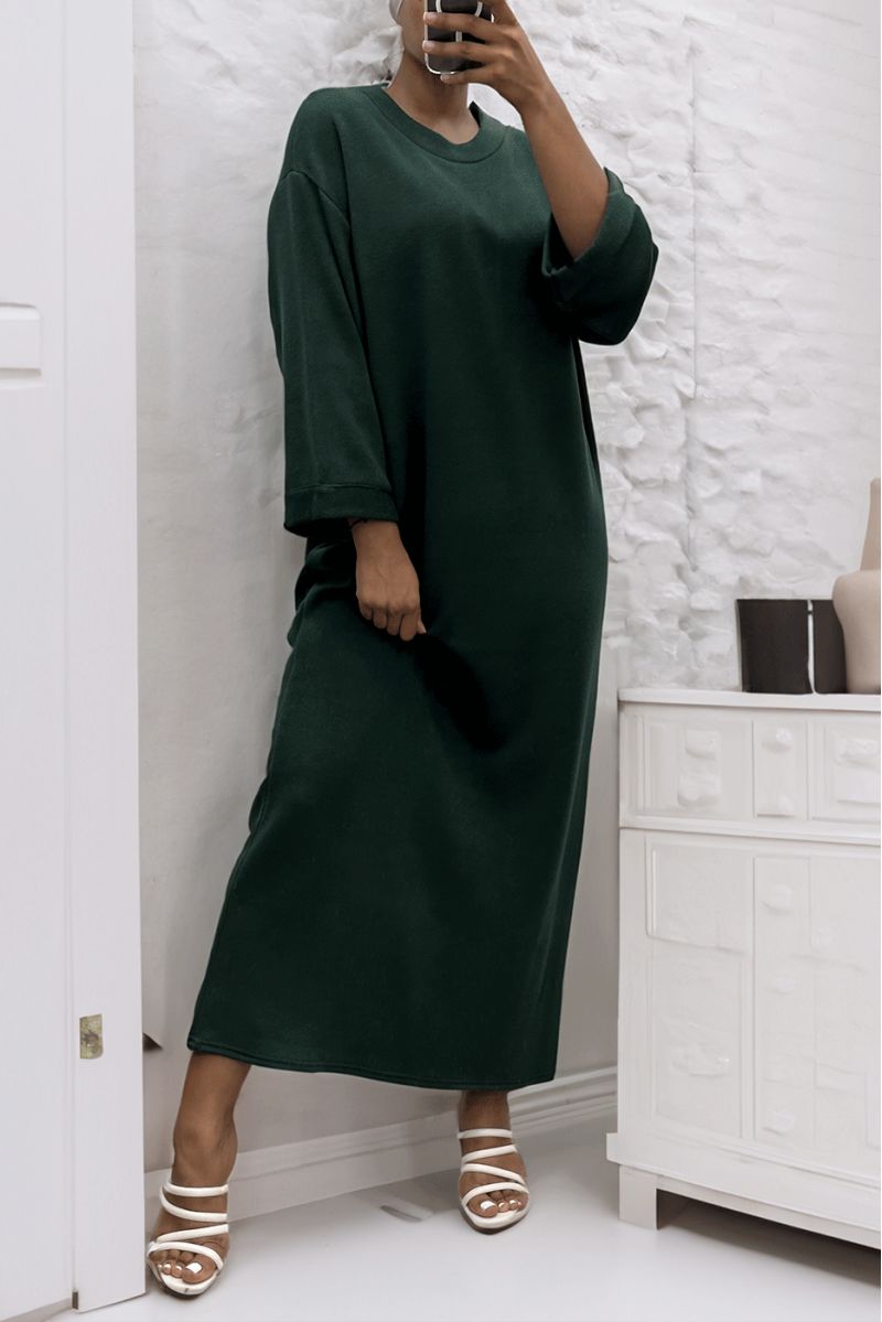 Long green round neck oversized jumper dress - 2