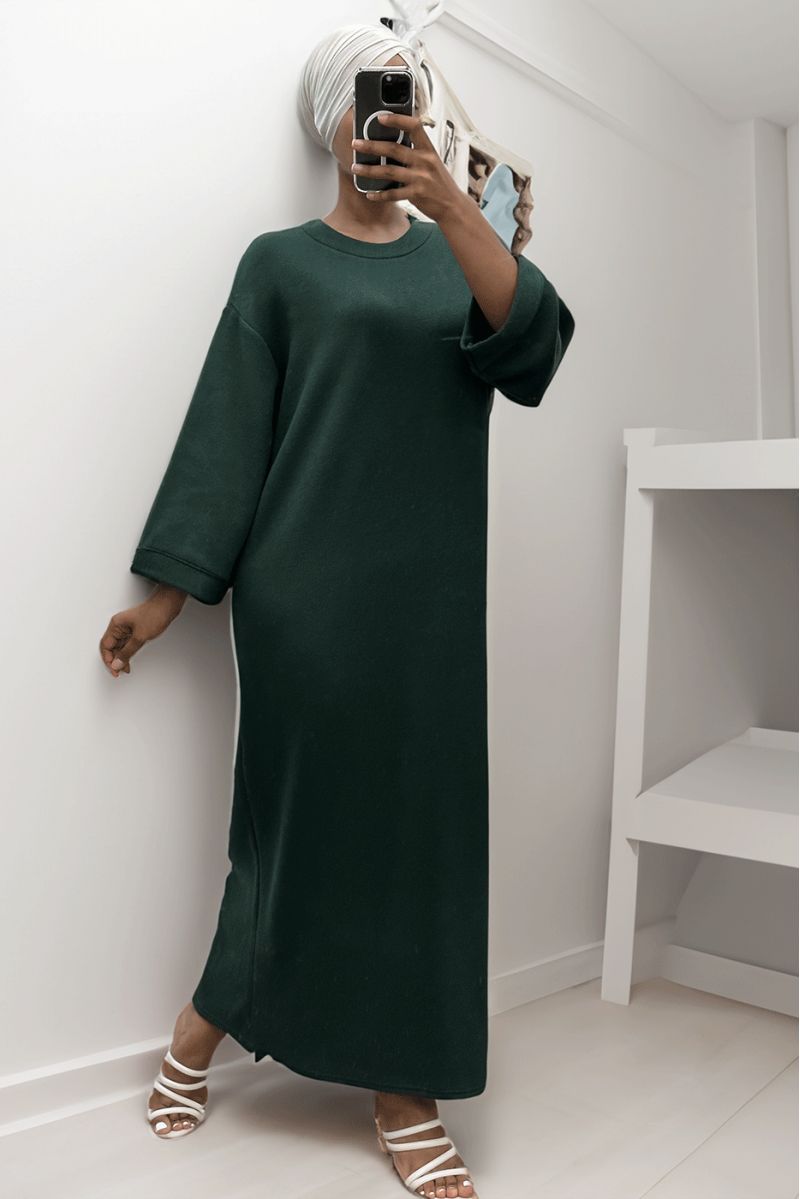 Long green round neck oversized jumper dress - 3