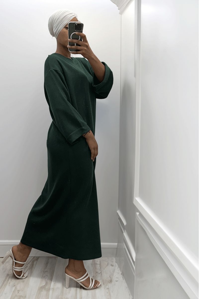 Longue robe pull over size col rond vert  - 4