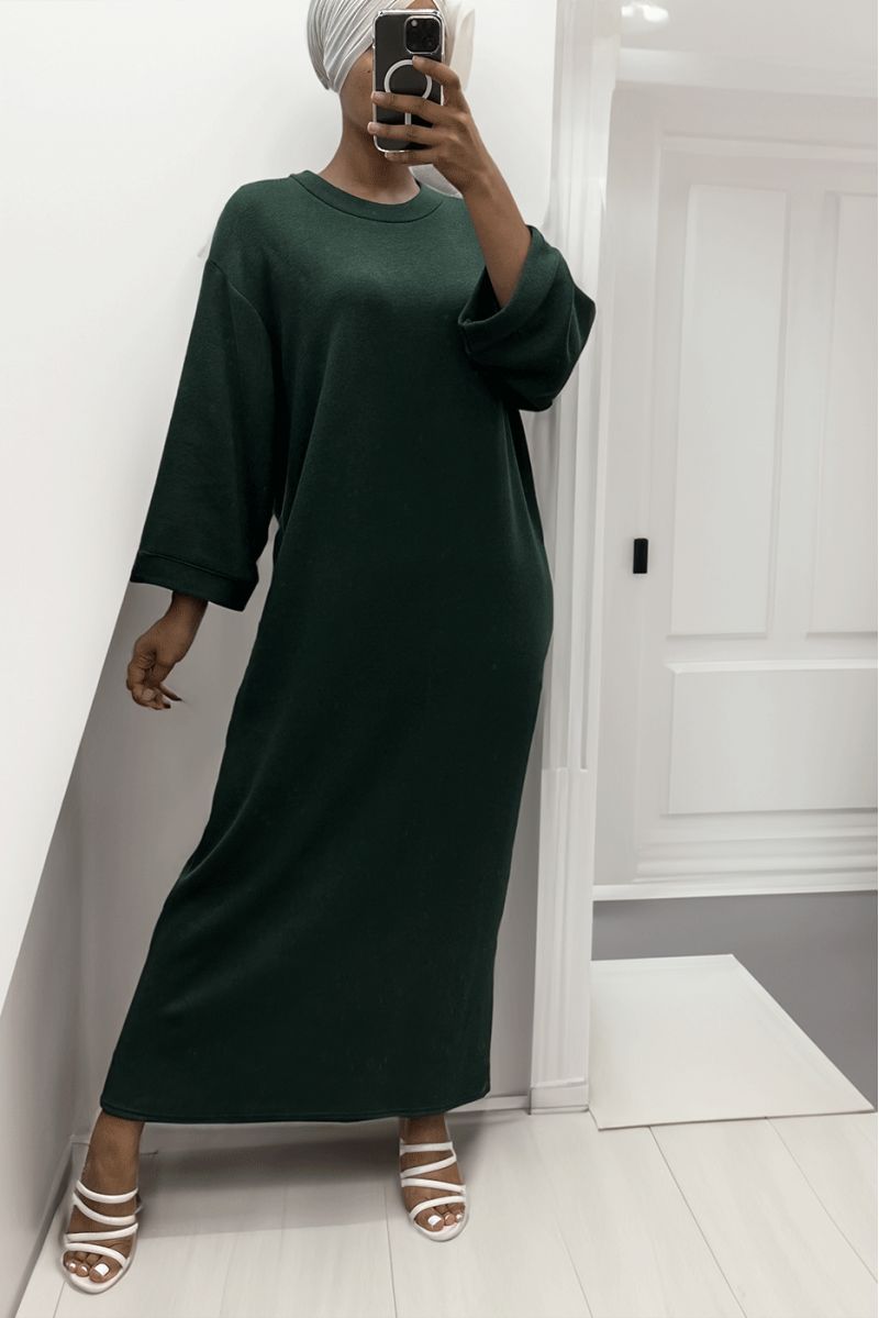 Longue robe pull over size col rond vert  - 5