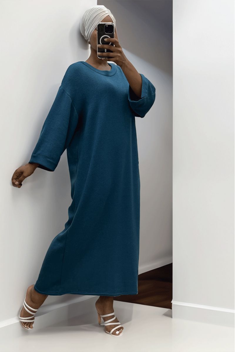 Long over size round neck duck sweater dress - 3