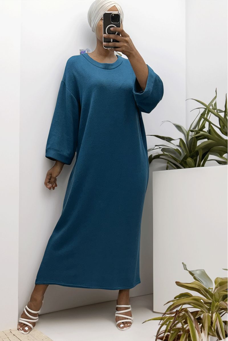 Long over size round neck duck sweater dress - 5