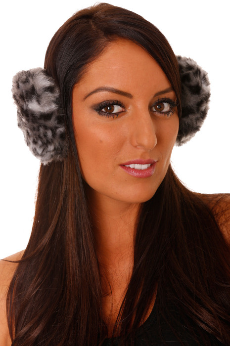 Gray Leopard Fleece Style Earmuffs. - 3