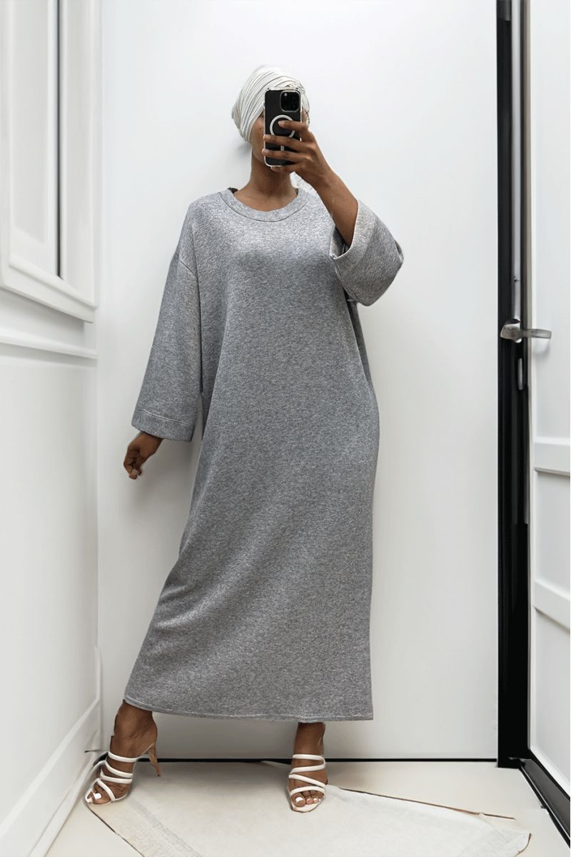 Long gray round neck over size sweater dress - 2