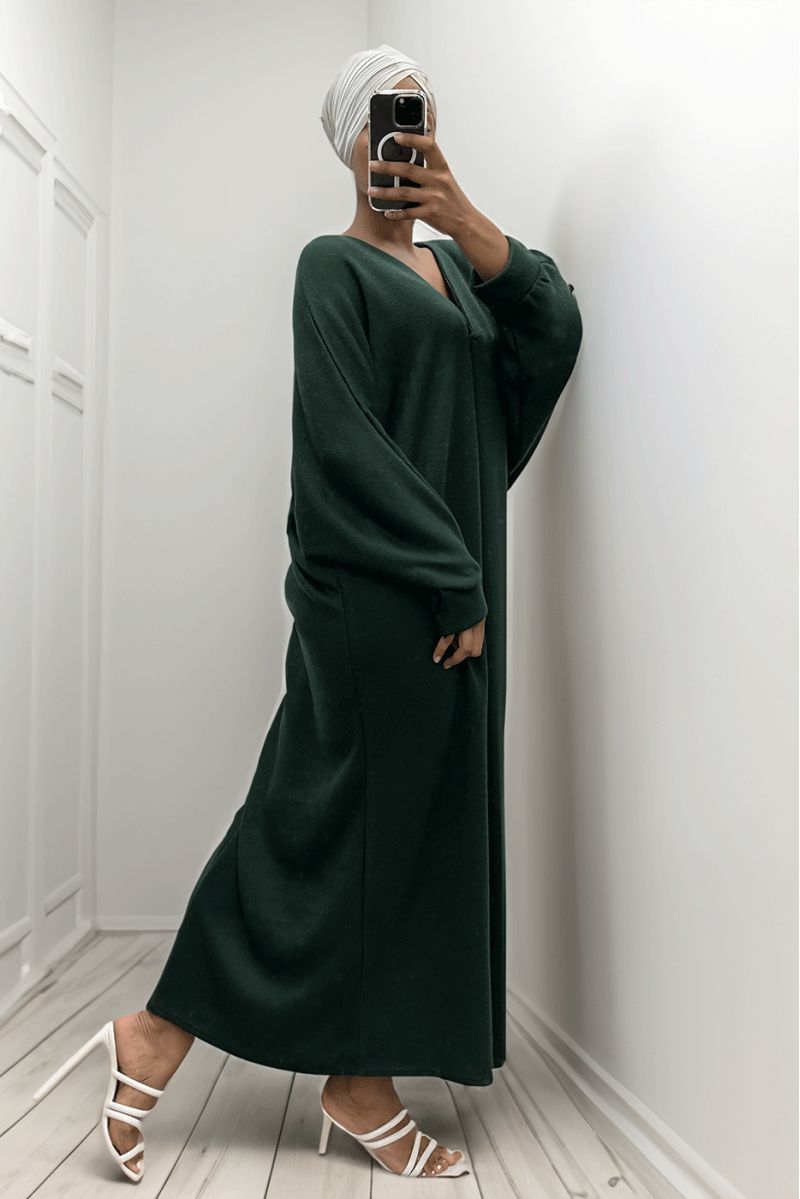 Lange groene oversized sweaterjurk met V-hals - 5