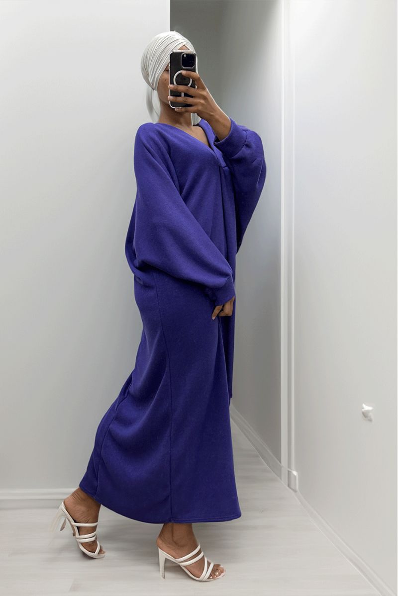 Lange paarse oversized trui-jurk met V-hals - 1