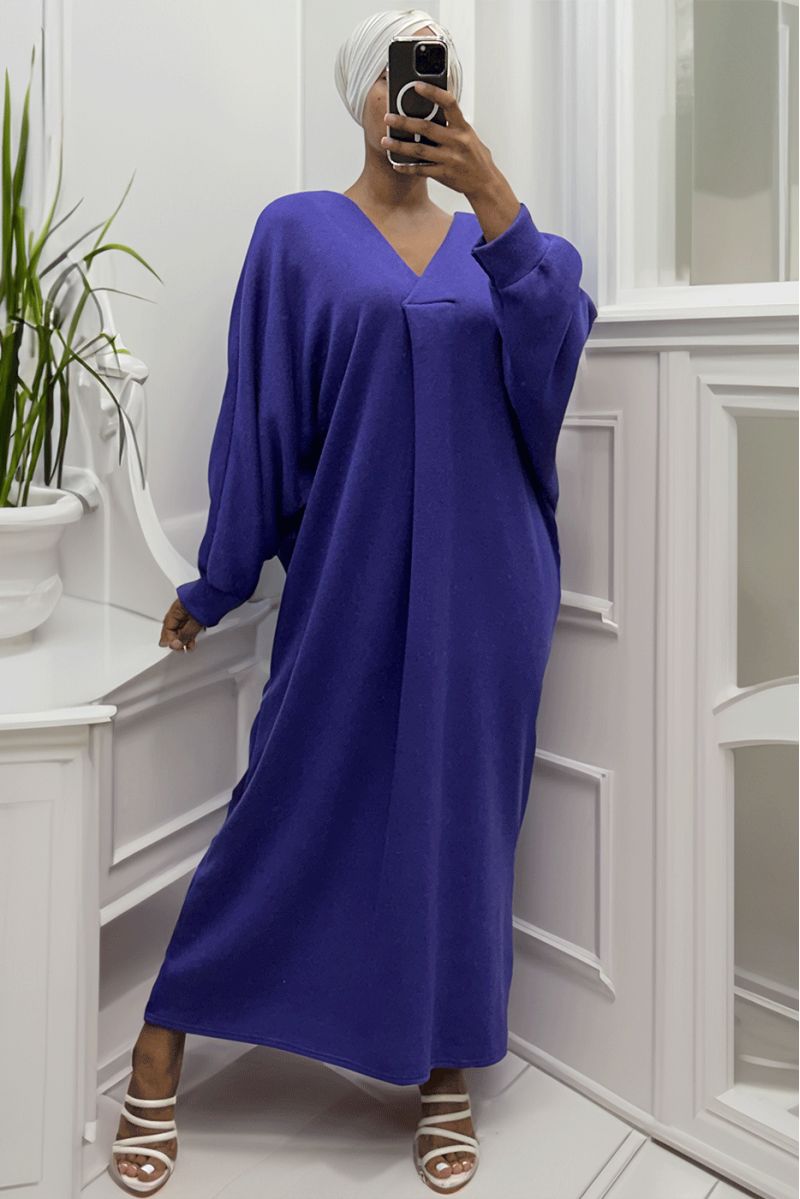 Lange paarse oversized trui-jurk met V-hals - 3