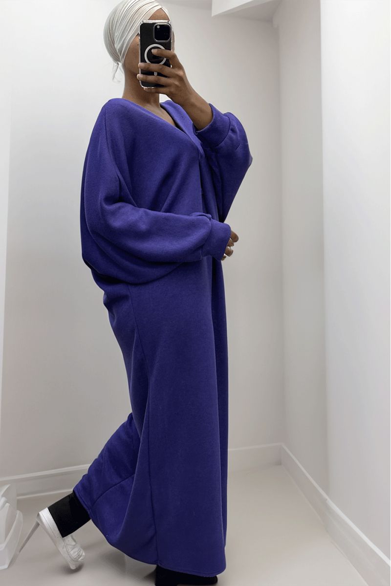Lange paarse oversized trui-jurk met V-hals - 4